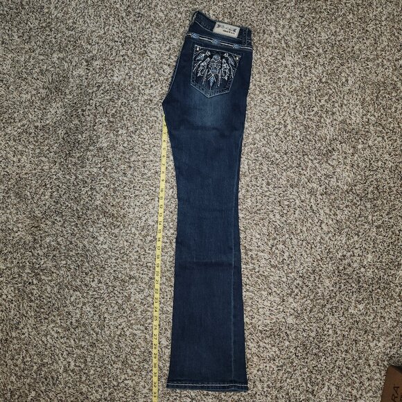 Grace in LA Women’s Easy Fit Mid-Rise Bootcut Jeans Feather Embroidery Bling Siz - Picture 7 of 14